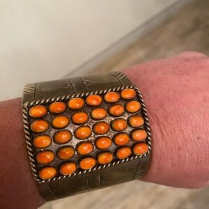Native Made Vintage Orange Spiny Wide Cuff Bracelet
